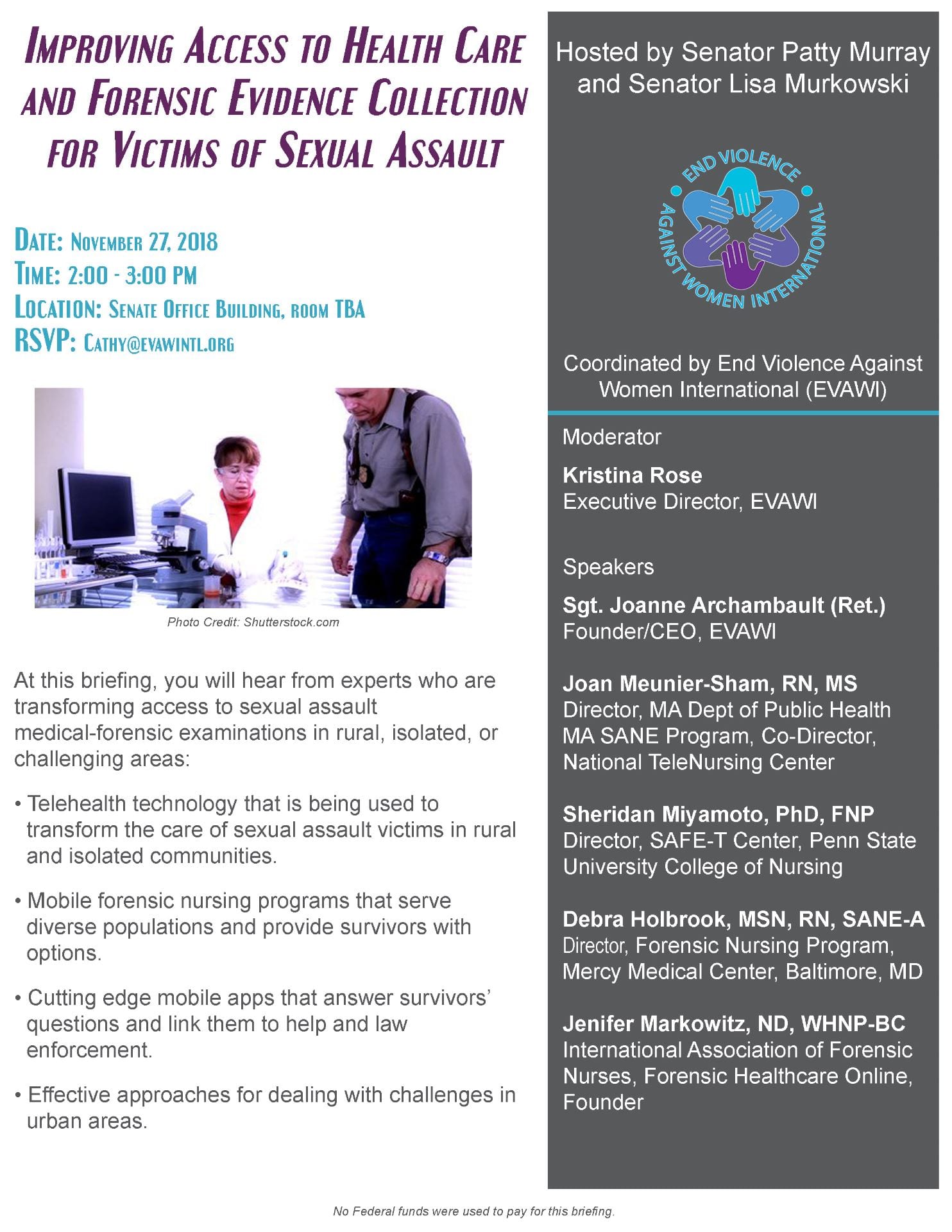 Improving Access to health care and forensic evidence collection for victims of sexual assult - november 27, 2018